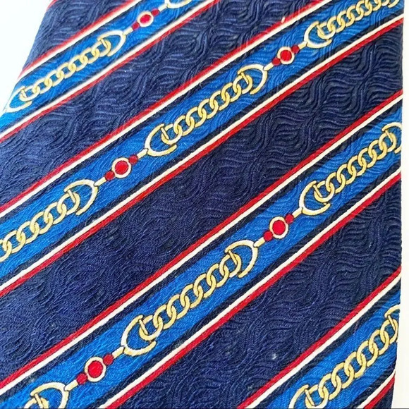 Enzo Ballagio World Polo Championship Silk Tie Blue Red Chain Print‎ Necktie Men - Picture 5 of 9